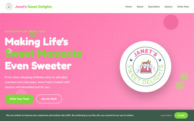 Janet's Sweet Delights website screenshot
